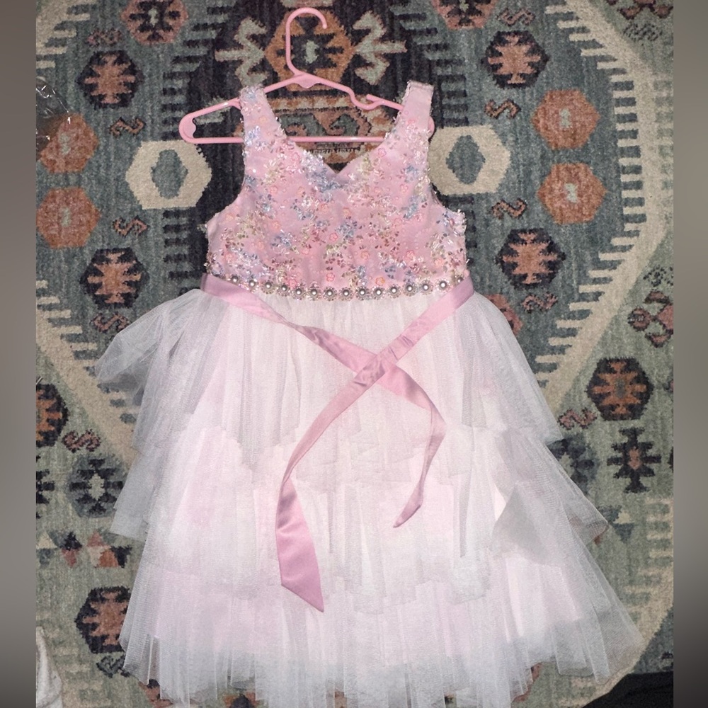 Elegant Pink and White Girls Dress